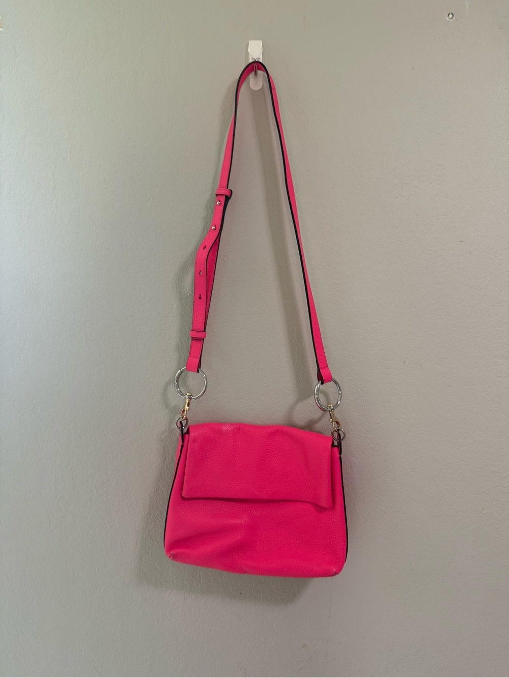 Vince Camuto Neon Pink Leather Foldover Crossbody Bag